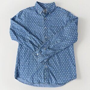 Club Monaco Mens Medium Slim Fit Blue Denim White Patterned Button-Down Shirt